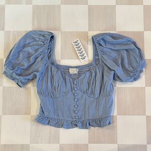 nwt urban outfitters sky blue corset puff sleeve milkmaid crop top